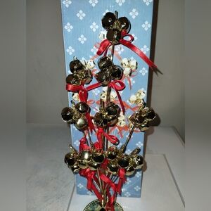 13" Gold Tone Metal Tree Bendable Limbs With Bells Bows And Card Memo Clips New